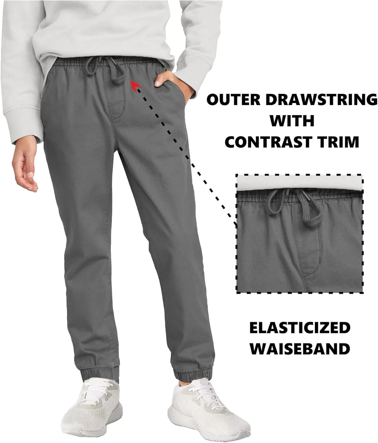 2-Pack Boy's Slim Fitting Cotton Stretch Classic Twill Joggers