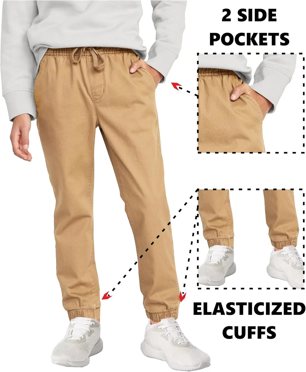 2-Pack Boy's Slim Fitting Cotton Stretch Classic Twill Joggers