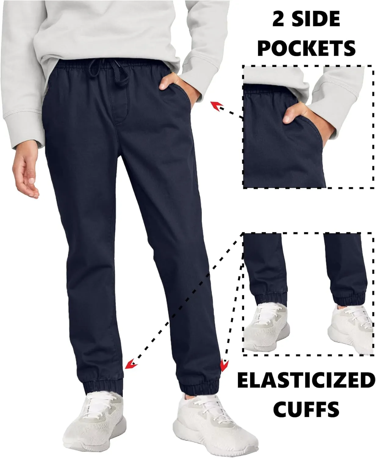 2-Pack Boy's Slim Fitting Cotton Stretch Classic Twill Joggers