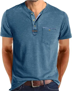 2025 Henley Shirts for Men Short Sleeve Casual T-Shirts Fashion Basic Summer Classic Lightweight Tee Tops with Pocket