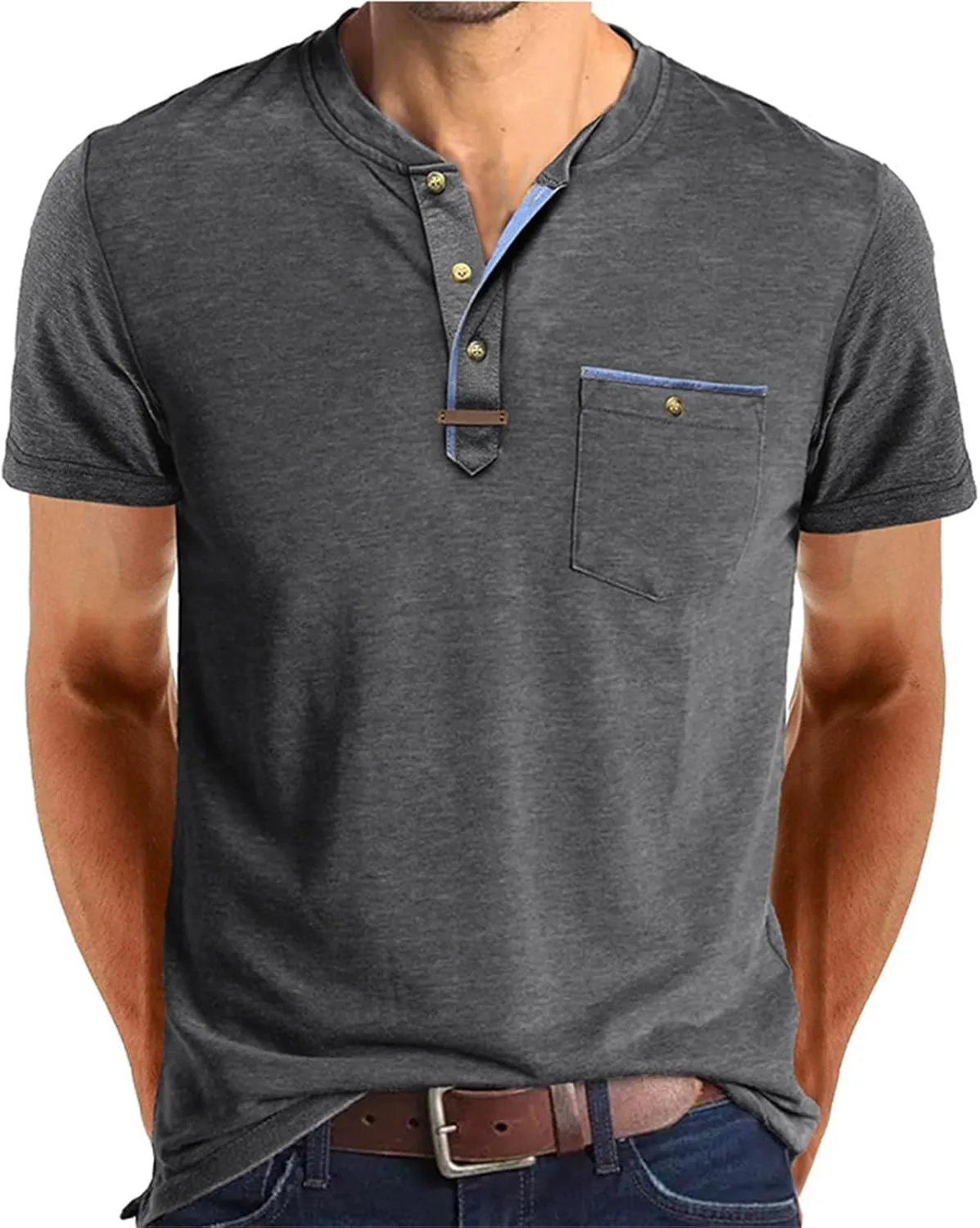 2025 Henley Shirts for Men Short Sleeve Casual T-Shirts Fashion Basic Summer Classic Lightweight Tee Tops with Pocket
