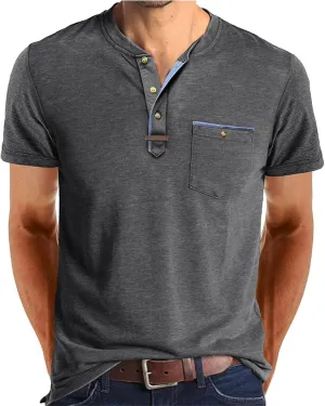 2025 Henley Shirts for Men Short Sleeve Casual T-Shirts Fashion Basic Summer Classic Lightweight Tee Tops with Pocket