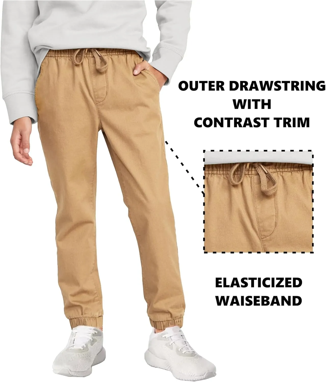 3-Pack Boy's Slim Fitting Cotton Stretch Classic Twill Joggers