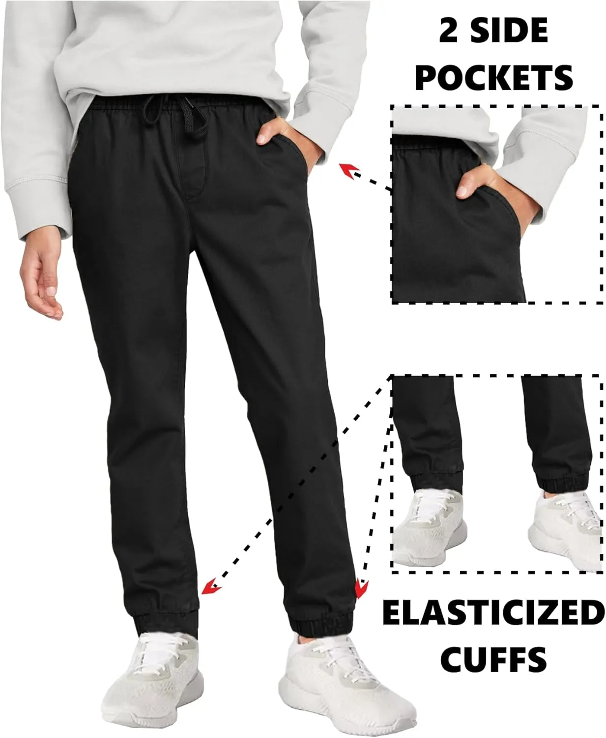 3-Pack Boy's Slim Fitting Cotton Stretch Classic Twill Joggers