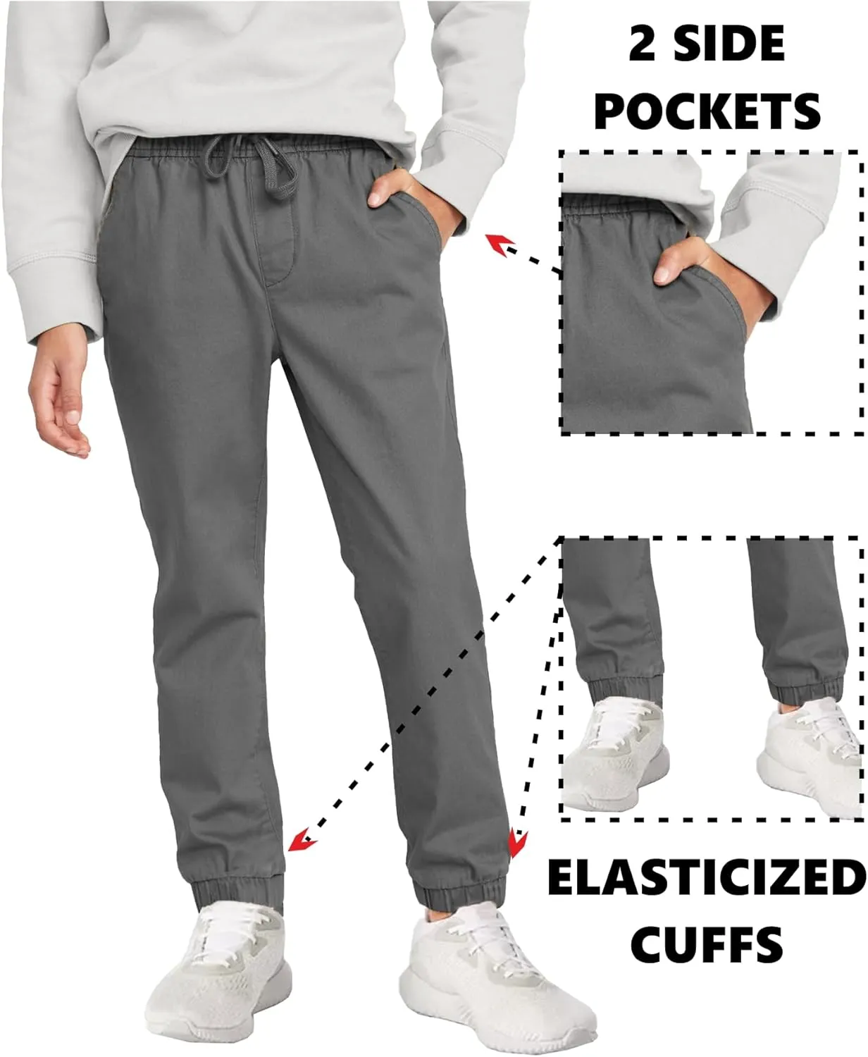 3-Pack Boy's Slim Fitting Cotton Stretch Classic Twill Joggers