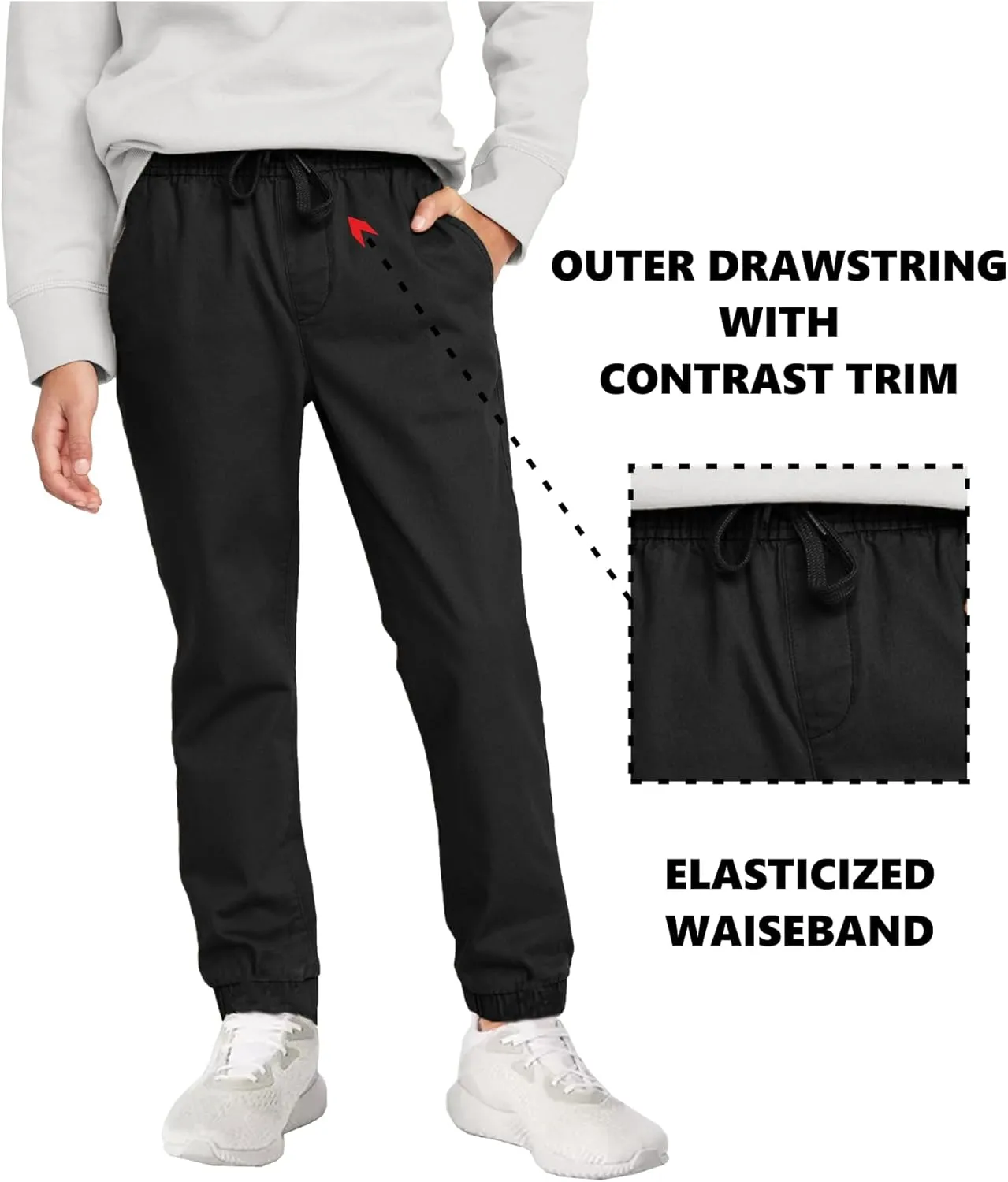 3-Pack Boy's Slim Fitting Cotton Stretch Classic Twill Joggers