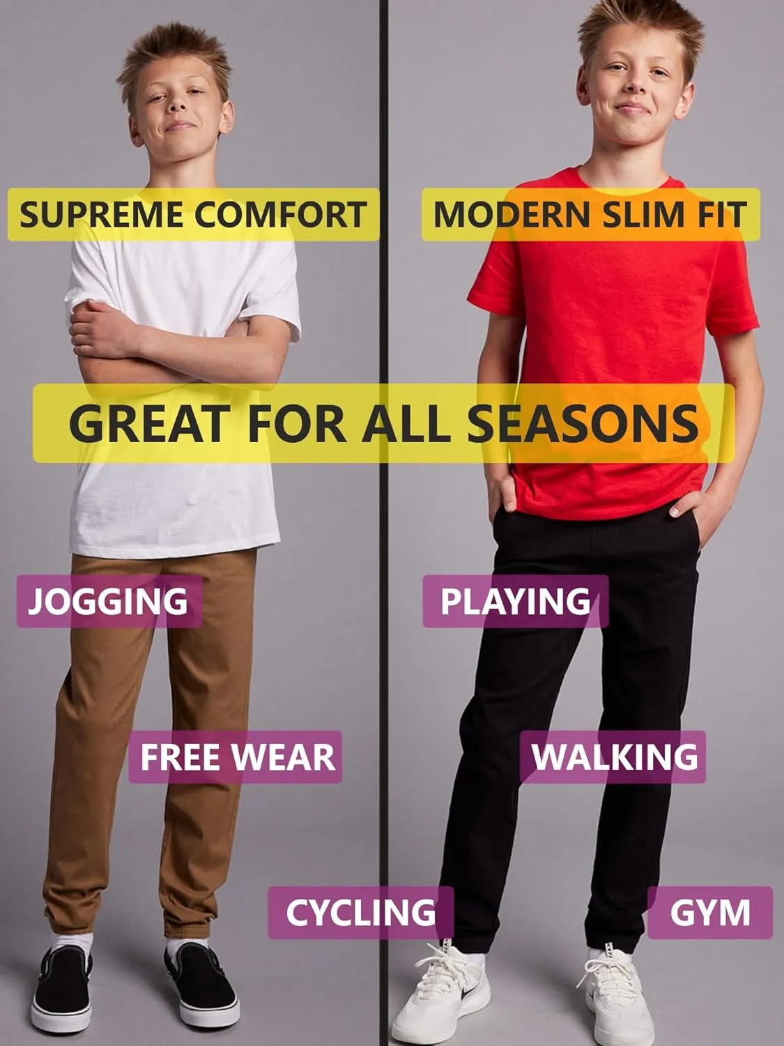 3-Pack Boy's Slim Fitting Cotton Stretch Classic Twill Joggers