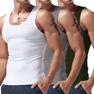 3 Pack Men's Muscle Tank Tops Cotton Stretch Workout Sleeveless Shirts Casual Undershirts Fitness Bodybuilding Muscle Tees