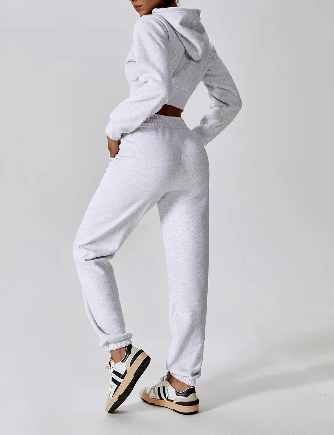 ABOCIW Women's Two Piece Outfits Sweatsuit Fleece Long Sleeve Zip Up Hoodies Cropped Sweatshirts Sweatpants Jogger Set