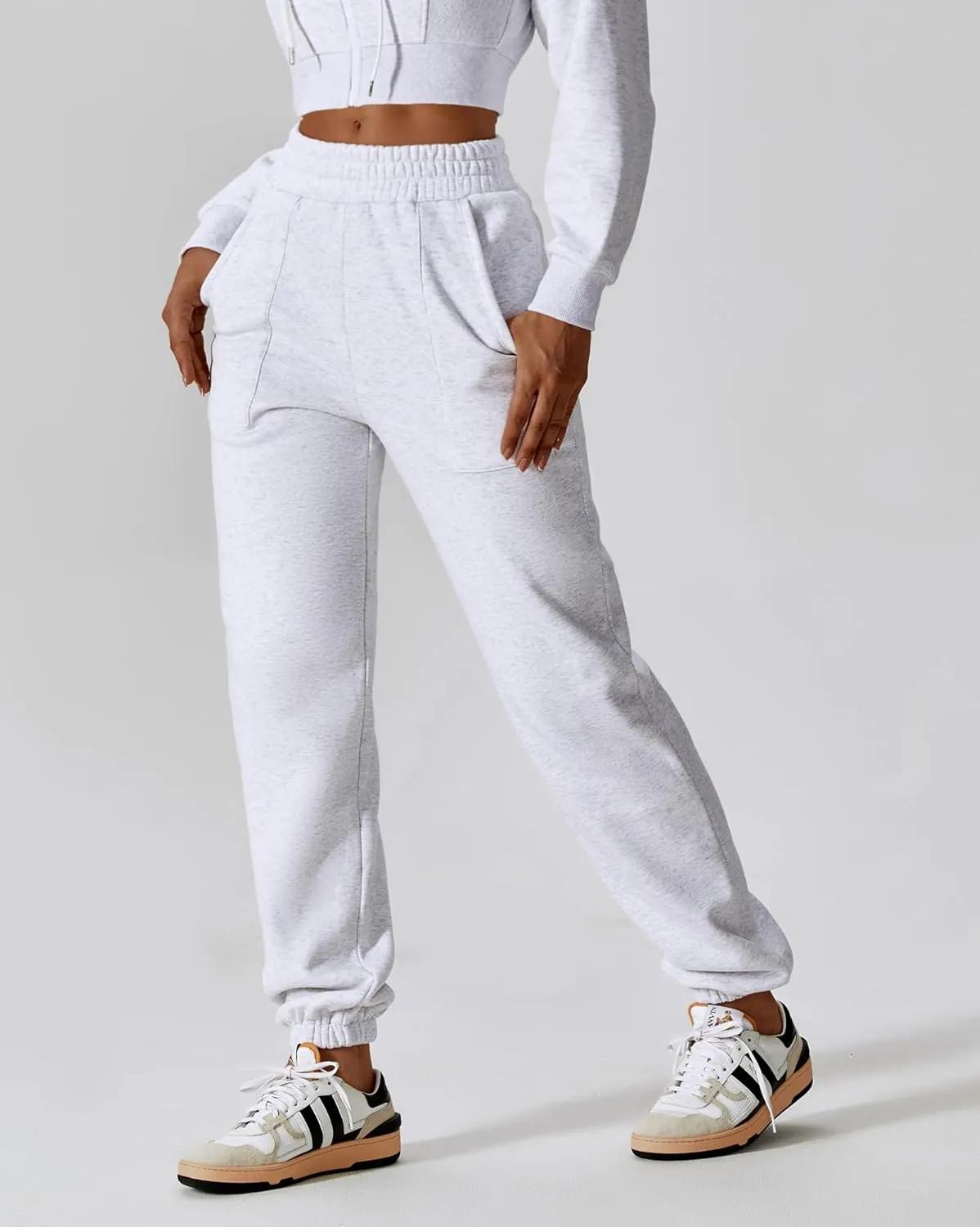 ABOCIW Women's Two Piece Outfits Sweatsuit Fleece Long Sleeve Zip Up Hoodies Cropped Sweatshirts Sweatpants Jogger Set