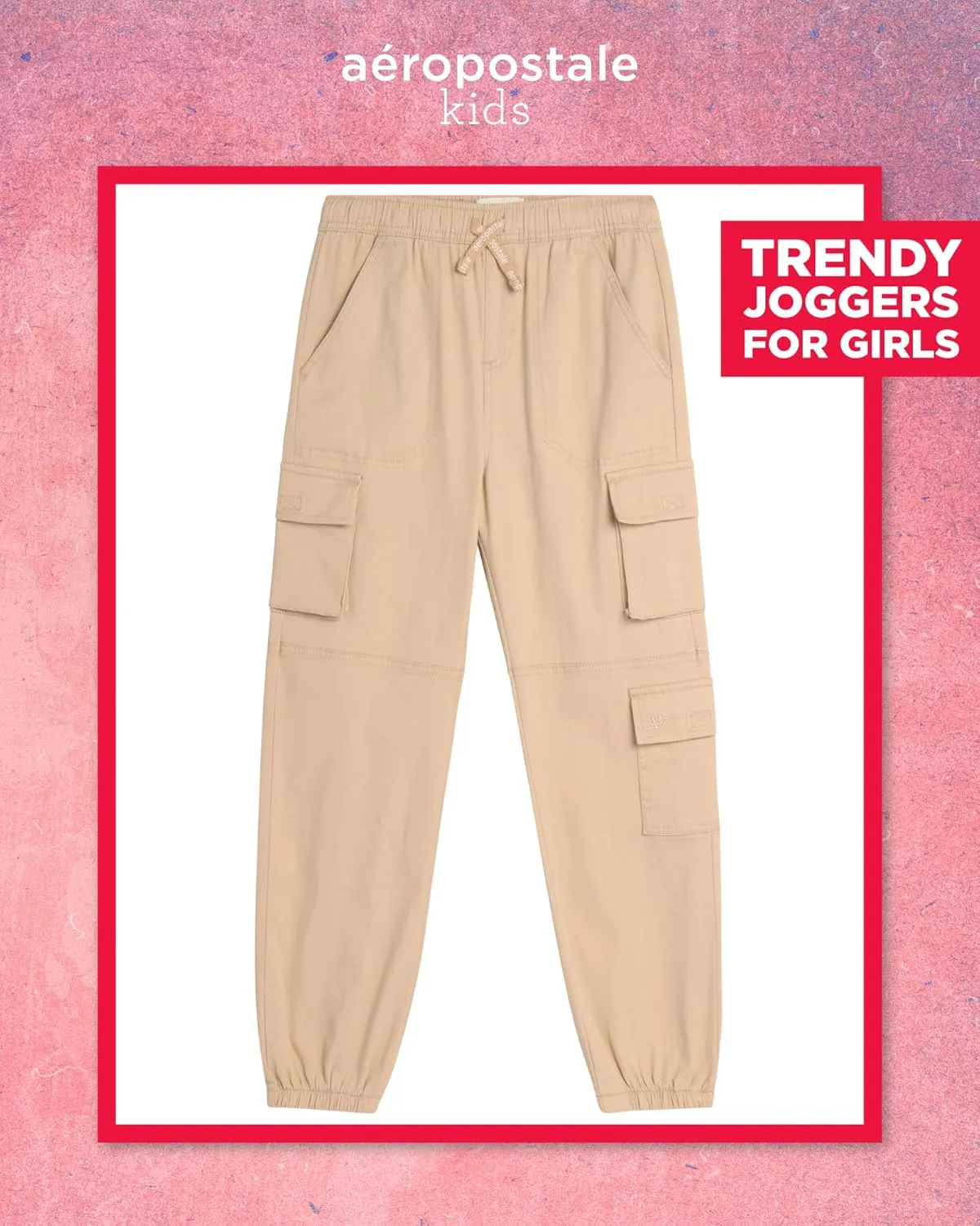 AEROPOSTALE Girls Cargo Pants - Casual Twill Joggers Baggy Sweatpants for Girls with Elastic Drawstring Waist (Sizes: 7-16)