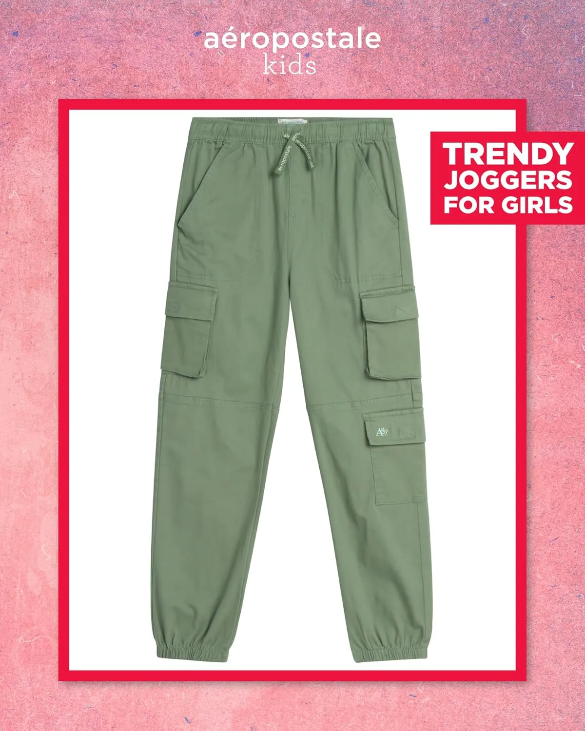 AEROPOSTALE Girls Cargo Pants - Casual Twill Joggers Baggy Sweatpants for Girls with Elastic Drawstring Waist (Sizes: 7-16)