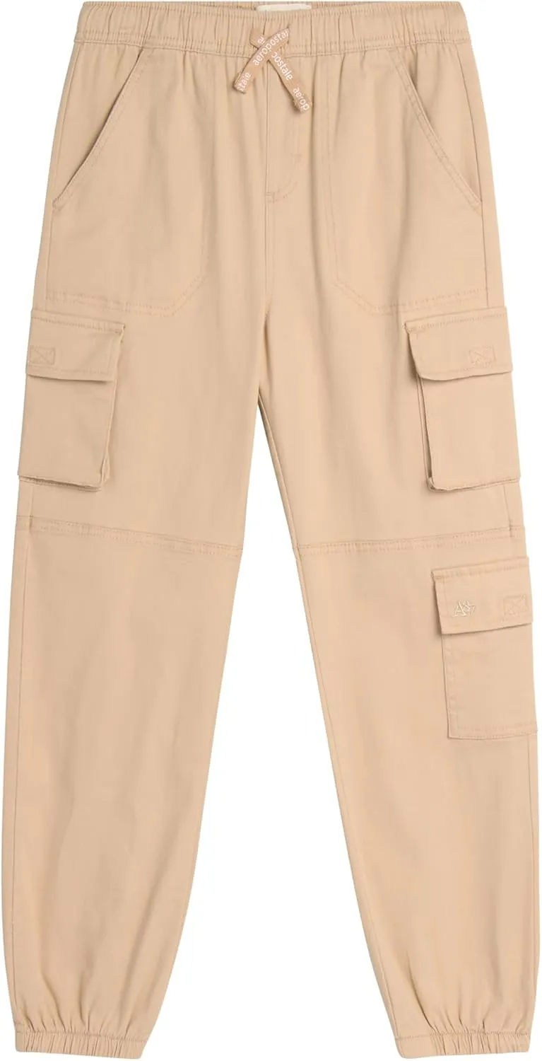 AEROPOSTALE Girls Cargo Pants - Casual Twill Joggers Baggy Sweatpants for Girls with Elastic Drawstring Waist (Sizes: 7-16)