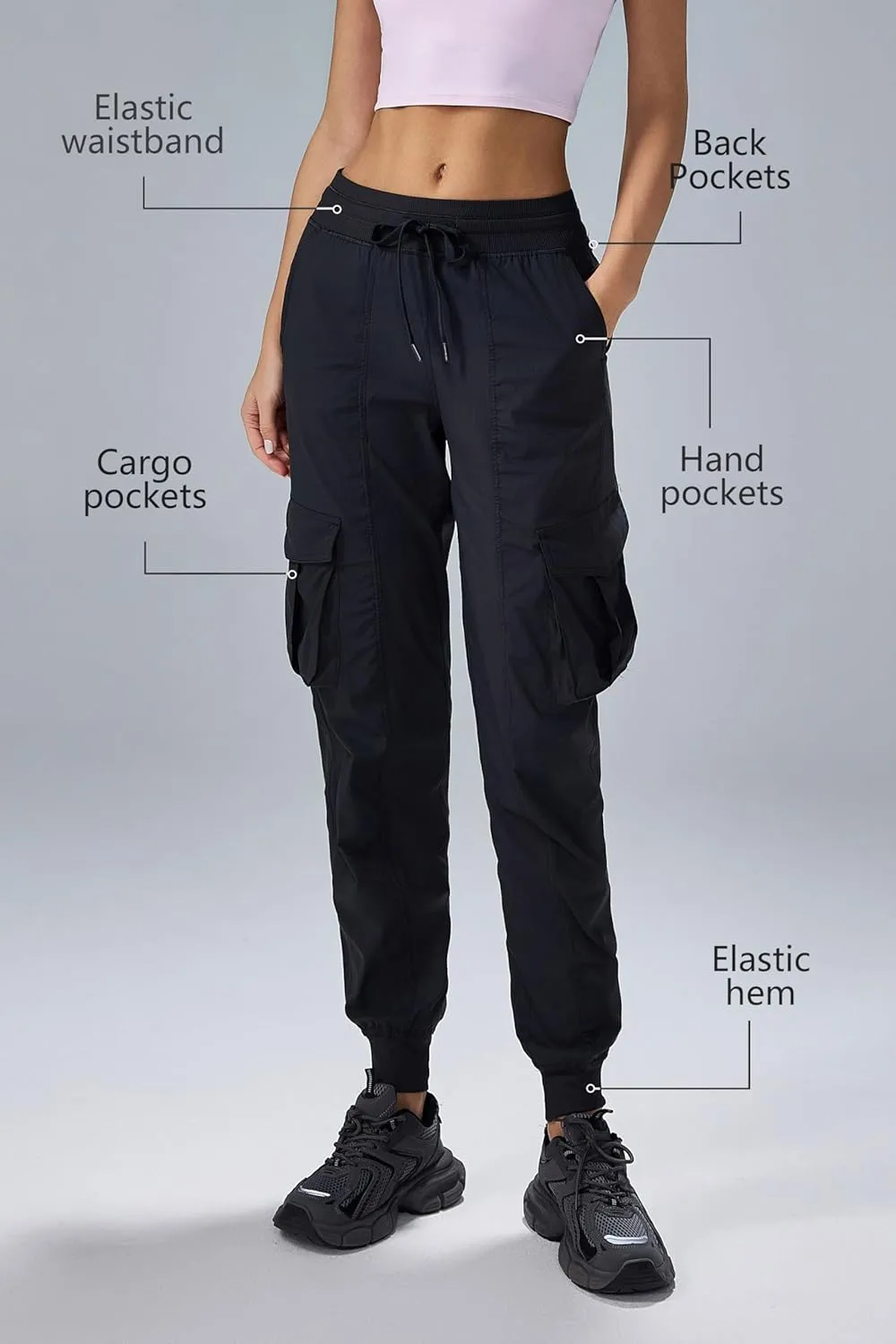 altiland Mid-Rise Cargo Pants for Women, Lightweight Breathable Outdoor Travel Hiking Pants Running Joggers