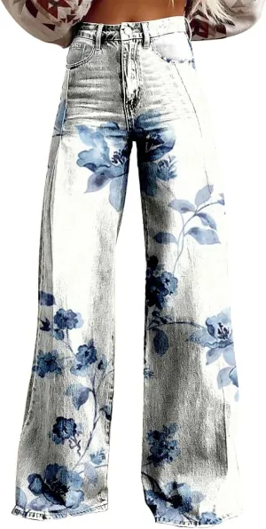 Baggy Jeans for Woman Wide Leg Jeans for Women Valentines 2025 Baggy Denim Pant Printed Jean Loose Casual Loose Pant