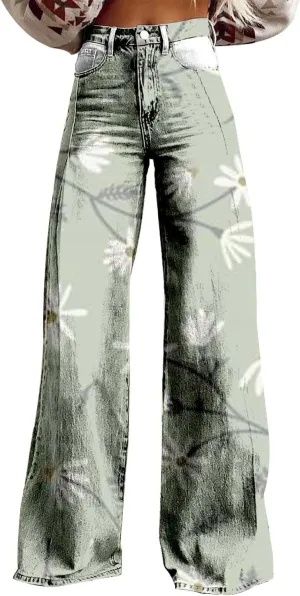 Baggy Jeans for Woman Wide Leg Jeans for Women Valentines 2025 Baggy Denim Pant Printed Jean Loose Casual Loose Pant