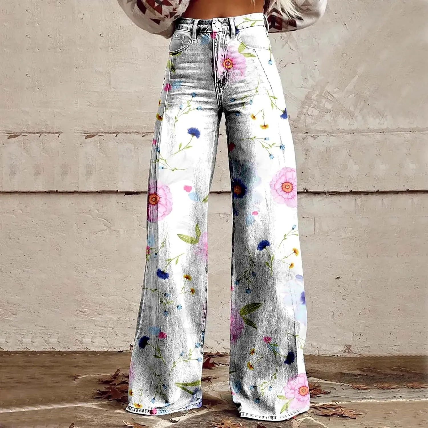Baggy Jeans for Woman Wide Leg Jeans for Women Valentines 2025 Baggy Denim Pant Printed Jean Loose Casual Loose Pant