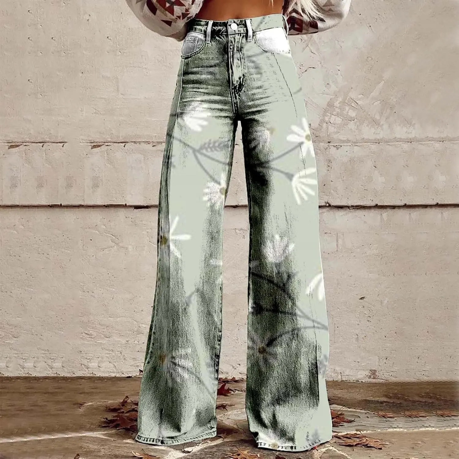 Baggy Jeans for Woman Wide Leg Jeans for Women Valentines 2025 Baggy Denim Pant Printed Jean Loose Casual Loose Pant