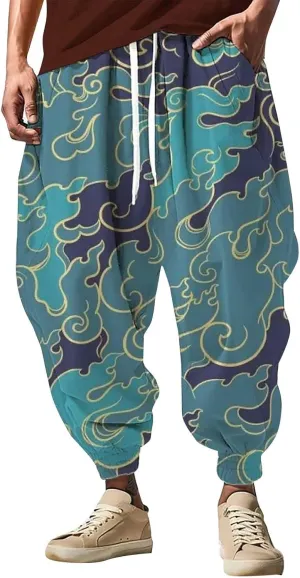 Baggy Wide Leg Pants Print Fashion Street Feel Casual Sweatpants Cargo Hippih Loose Fit Trousers Mens Harem Pants