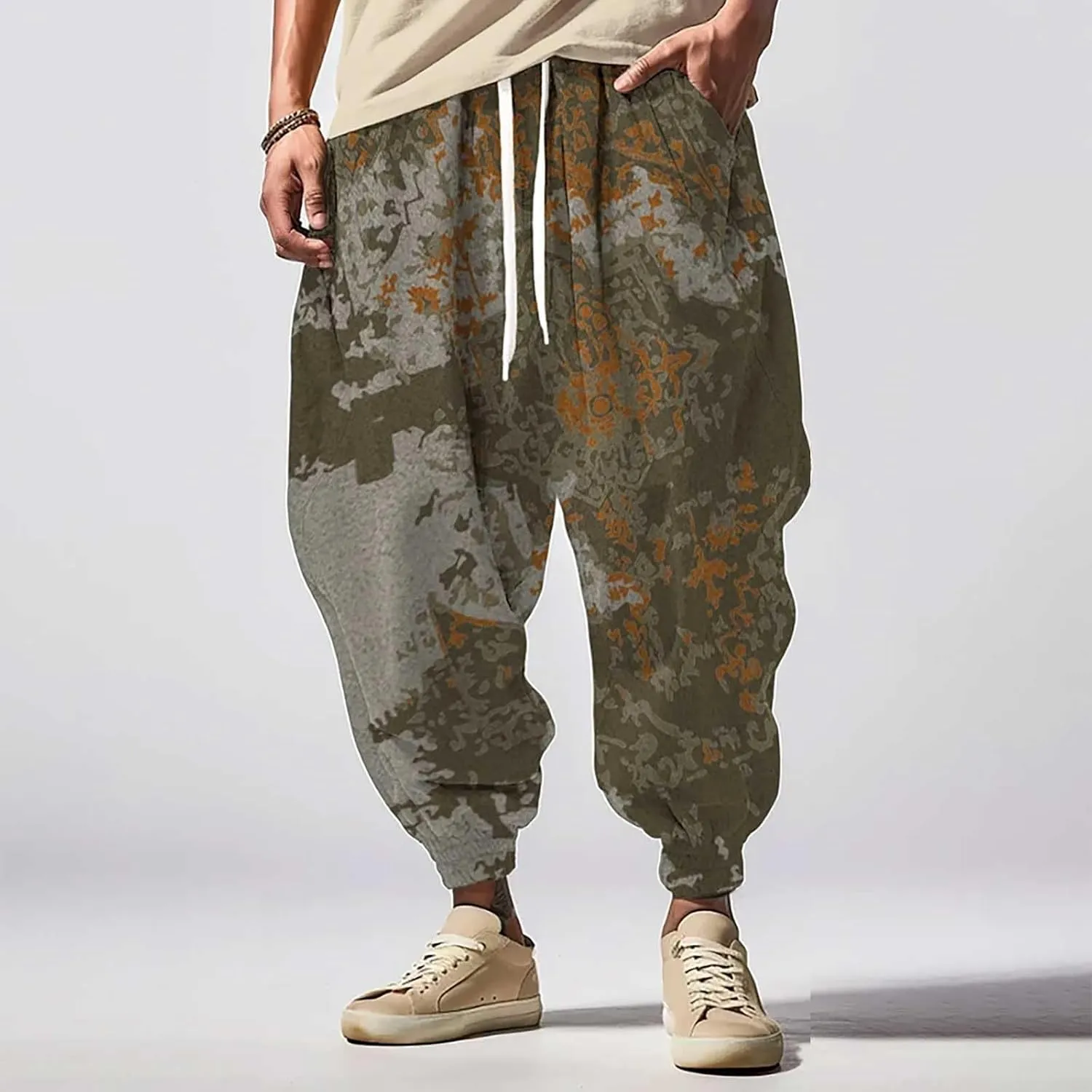 Baggy Wide Leg Pants Print Fashion Street Feel Casual Sweatpants Cargo Hippih Loose Fit Trousers Mens Harem Pants