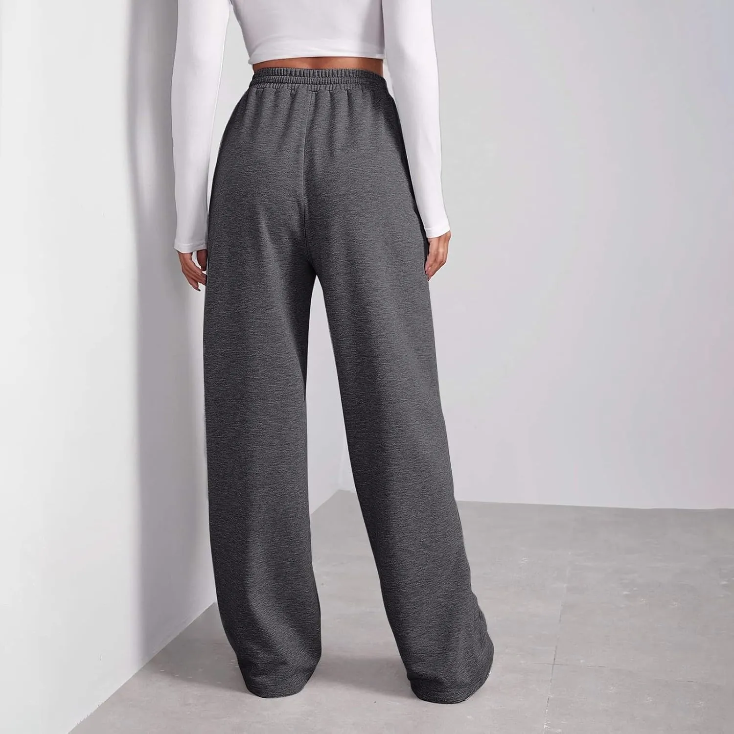 Baggy Wide Leg Sweatpants Women High Waisted Fleece Lined Joggers with Pockets Comfy Drawstring Casual Sweat Pants