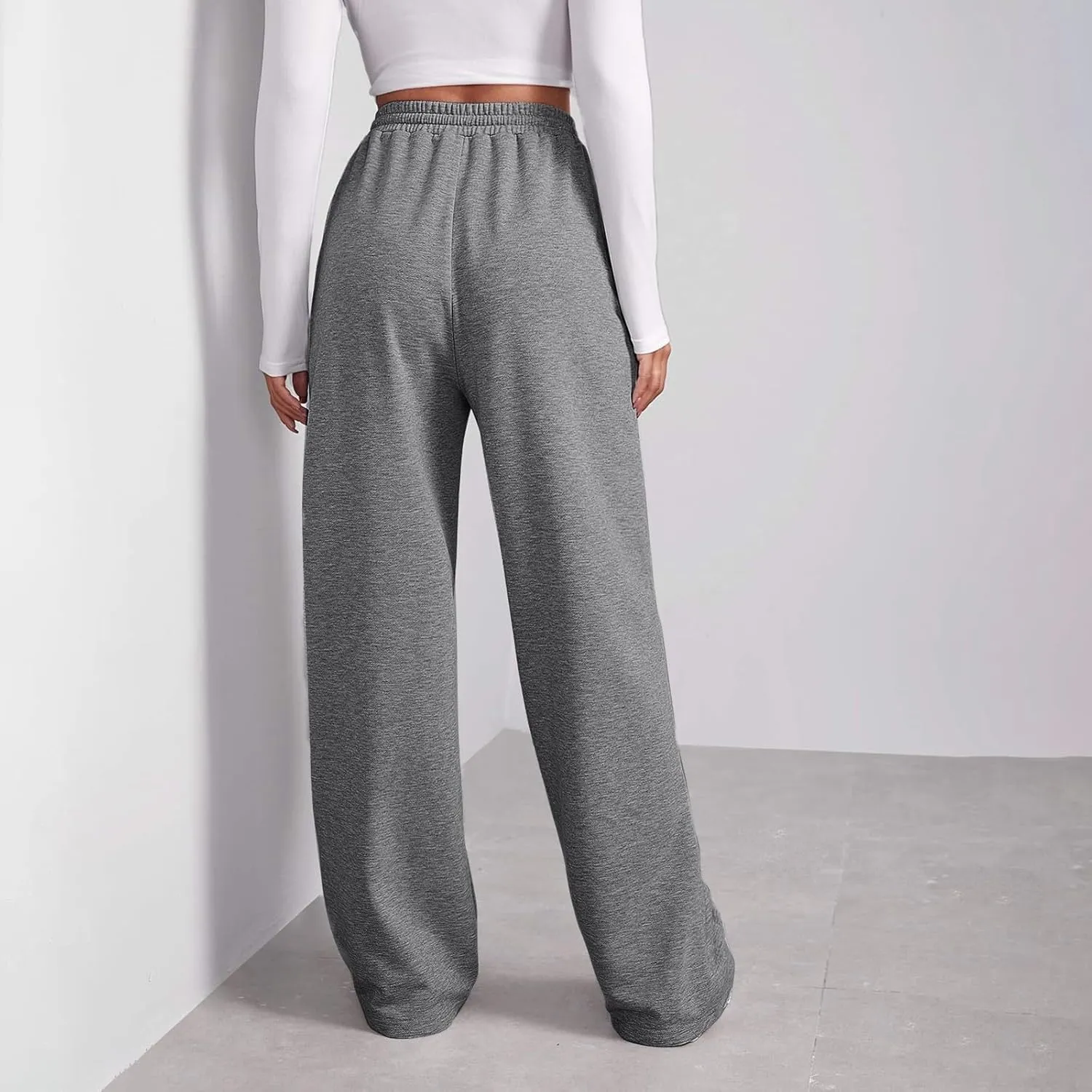 Baggy Wide Leg Sweatpants Women High Waisted Fleece Lined Joggers with Pockets Comfy Drawstring Casual Sweat Pants