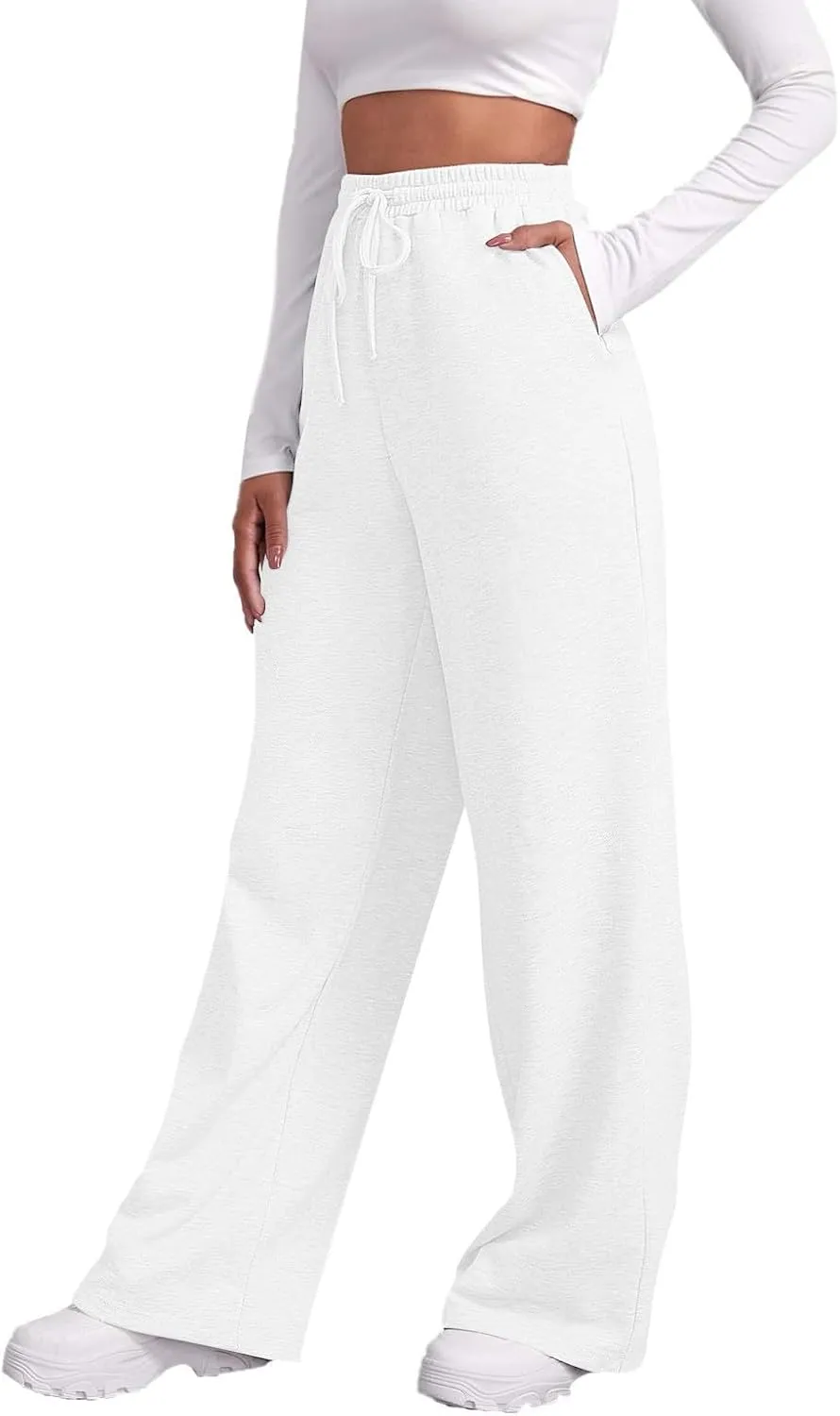 Baggy Wide Leg Sweatpants Women High Waisted Fleece Lined Joggers with Pockets Comfy Drawstring Casual Sweat Pants