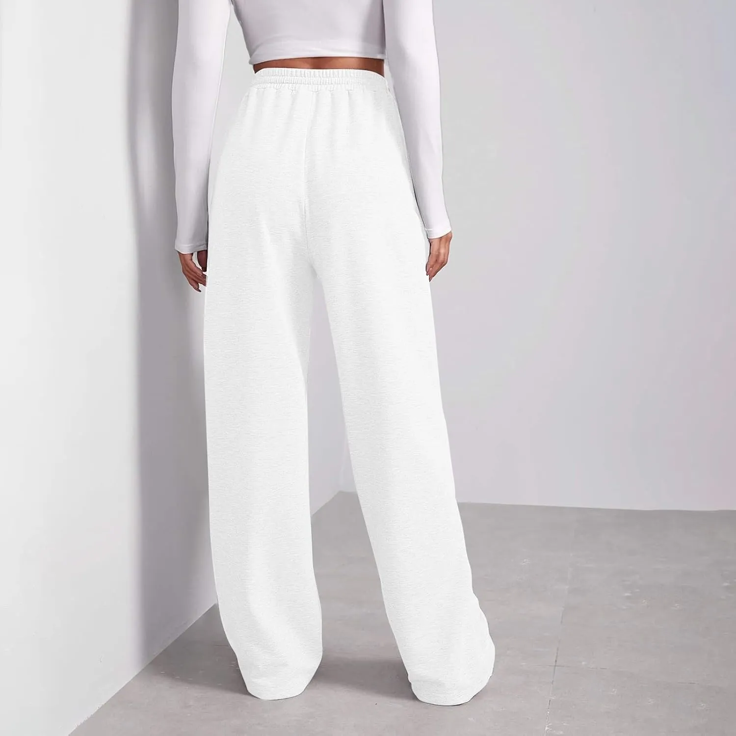 Baggy Wide Leg Sweatpants Women High Waisted Fleece Lined Joggers with Pockets Comfy Drawstring Casual Sweat Pants