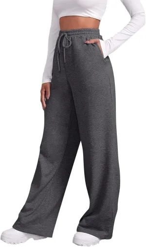 Baggy Wide Leg Sweatpants Women High Waisted Fleece Lined Joggers with Pockets Comfy Drawstring Casual Sweat Pants