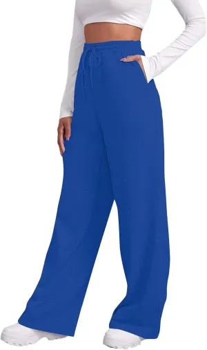 Baggy Wide Leg Sweatpants Women High Waisted Fleece Lined Joggers with Pockets Comfy Drawstring Casual Sweat Pants