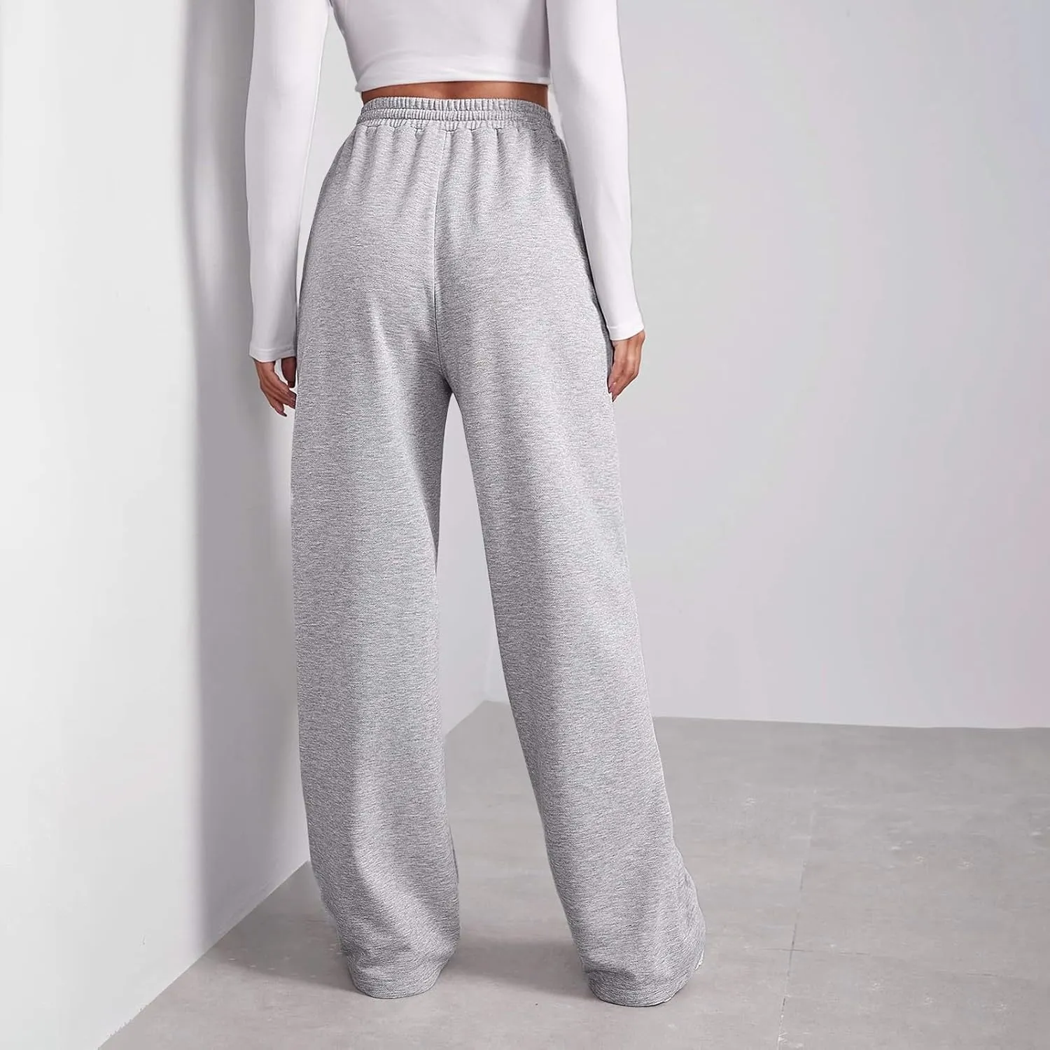 Baggy Wide Leg Sweatpants Women High Waisted Fleece Lined Joggers with Pockets Comfy Drawstring Casual Sweat Pants