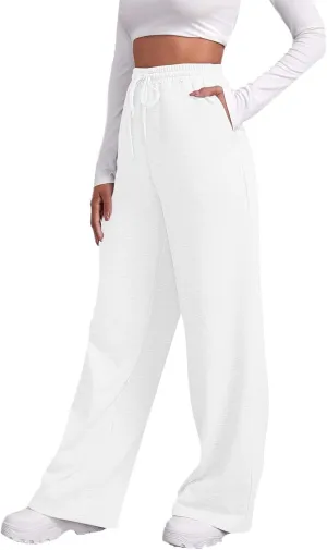 Baggy Wide Leg Sweatpants Women High Waisted Fleece Lined Joggers with Pockets Comfy Drawstring Casual Sweat Pants