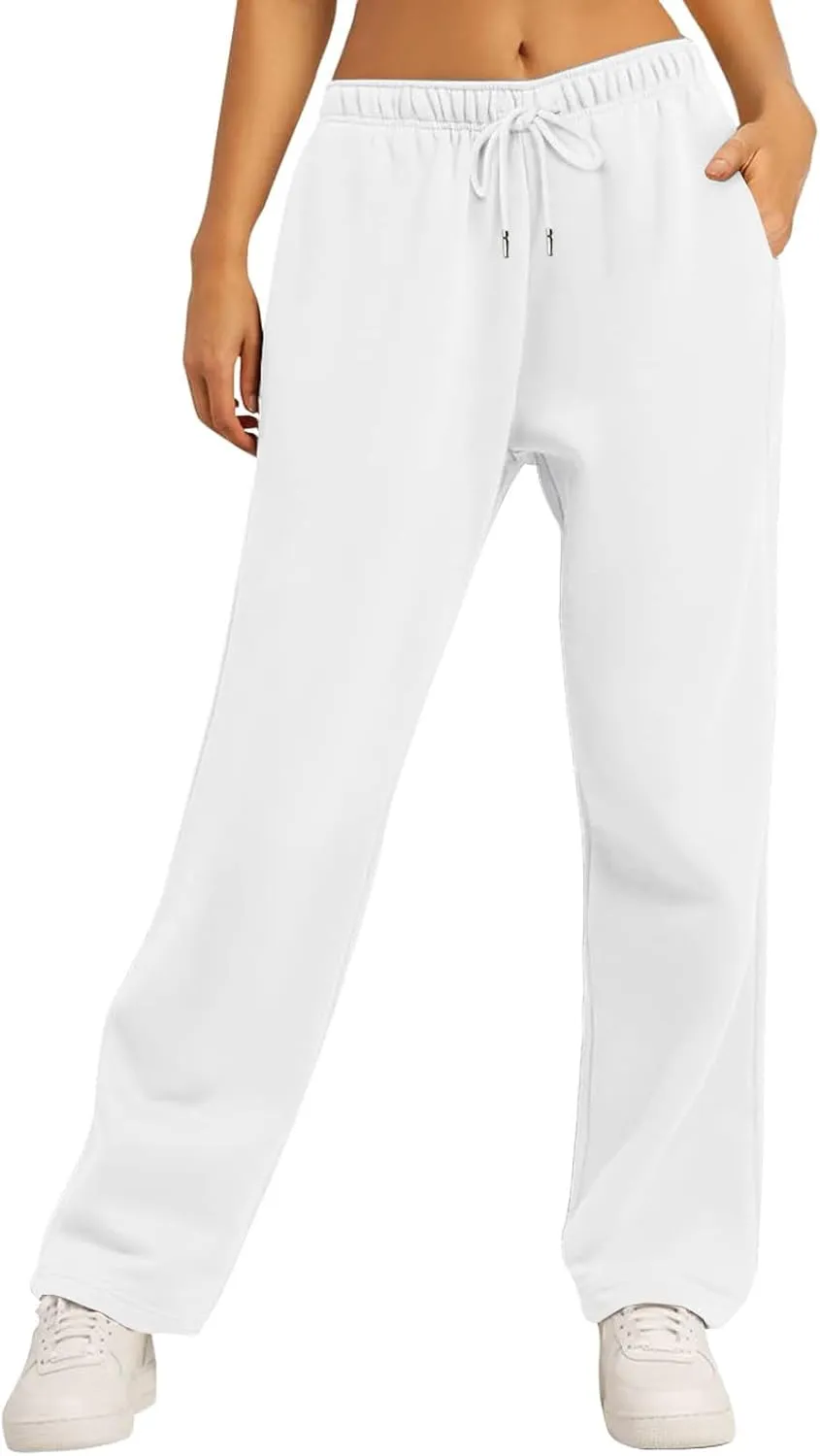 Baggy Wide Leg Sweatpants Women High Waisted Fleece Lined Joggers with Pockets Comfy Drawstring Casual Sweat Pants