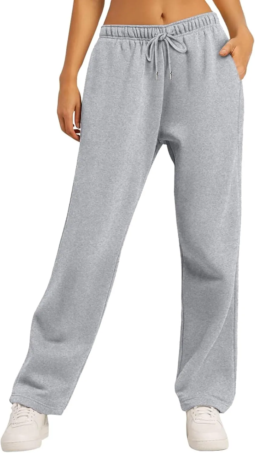 Baggy Wide Leg Sweatpants Women High Waisted Fleece Lined Joggers with Pockets Comfy Drawstring Casual Sweat Pants