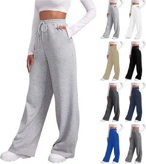 Baggy Wide Leg Sweatpants Women High Waisted Fleece Lined Joggers with Pockets Comfy Drawstring Casual Sweat Pants