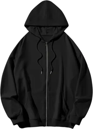 Bobeutou Womens Zip Up Y2K Hoodies Long Sleeve Fall Oversized Casual Drawstring Drop Shoulder Sweatshirts Jacket with Pocket