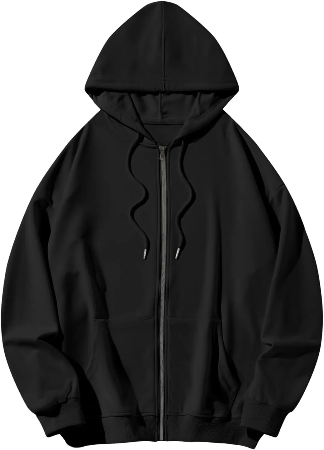 Bobeutou Womens Zip Up Y2K Hoodies Long Sleeve Fall Oversized Casual Drawstring Drop Shoulder Sweatshirts Jacket with Pocket