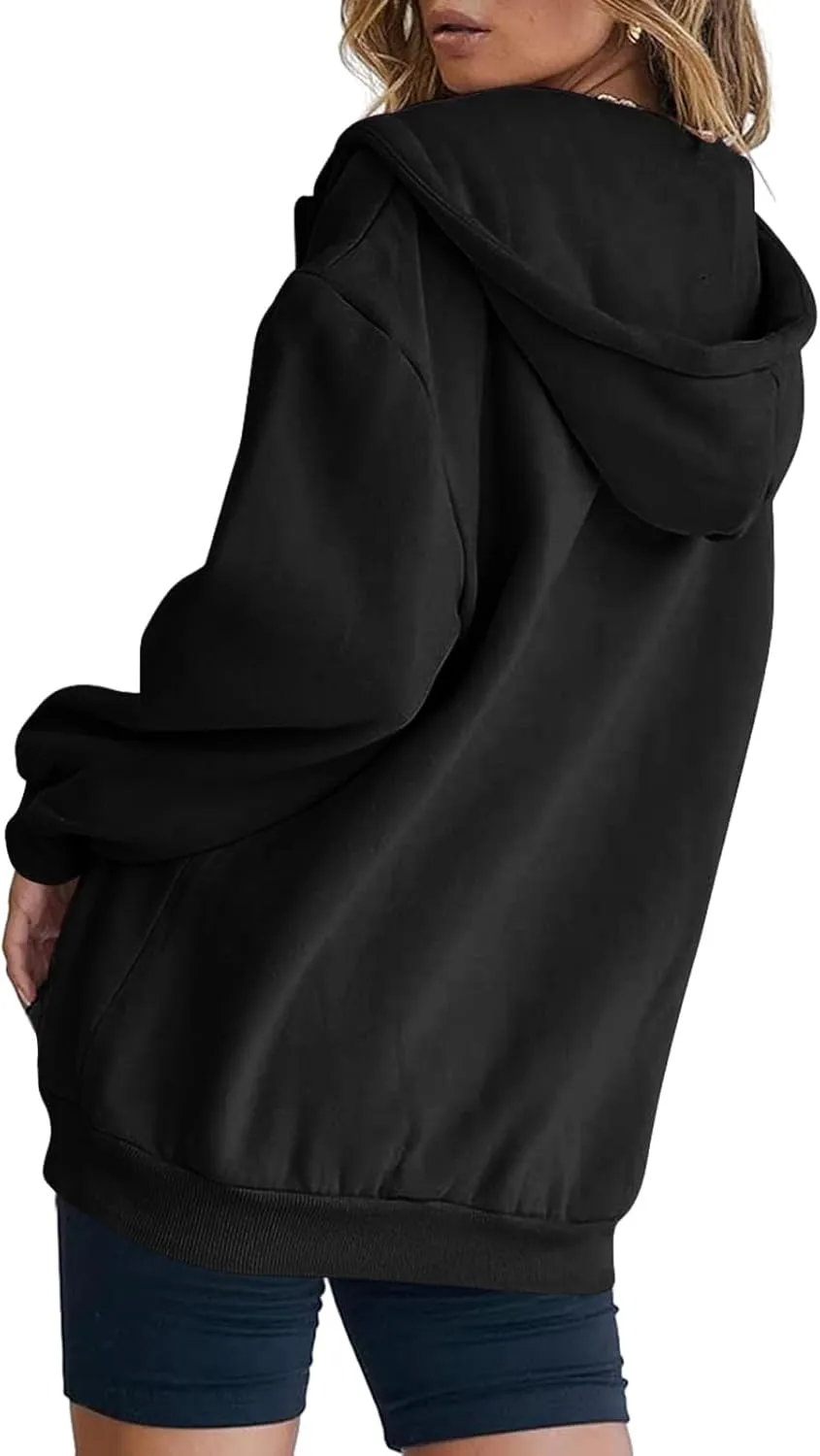 Bobeutou Womens Zip Up Y2K Hoodies Long Sleeve Fall Oversized Casual Drawstring Drop Shoulder Sweatshirts Jacket with Pocket