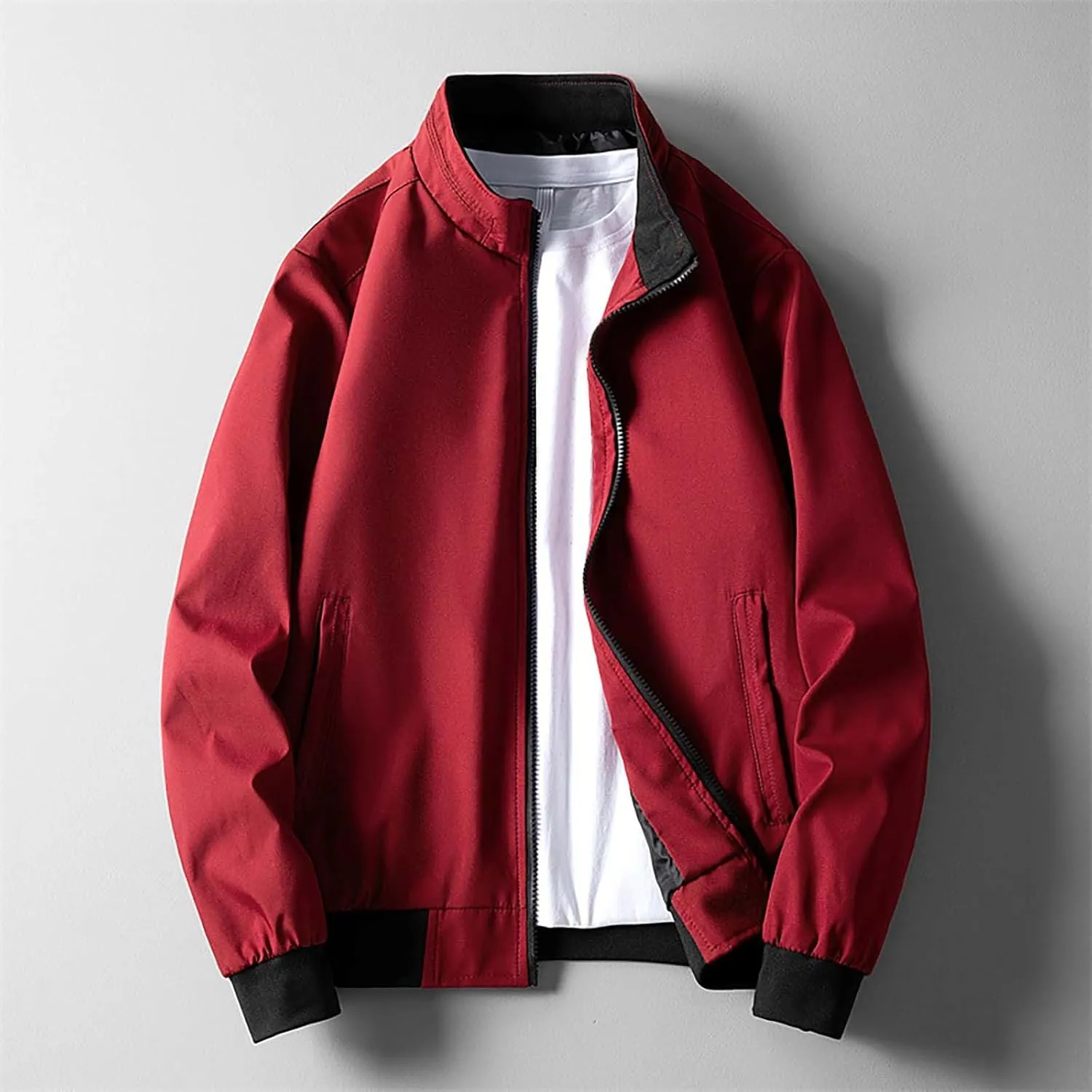 Bomber Jacket for Men Casual Solid Full Zip Military Jackets Fall Winter Lightweight Thermal Coats Outwear Plus Size