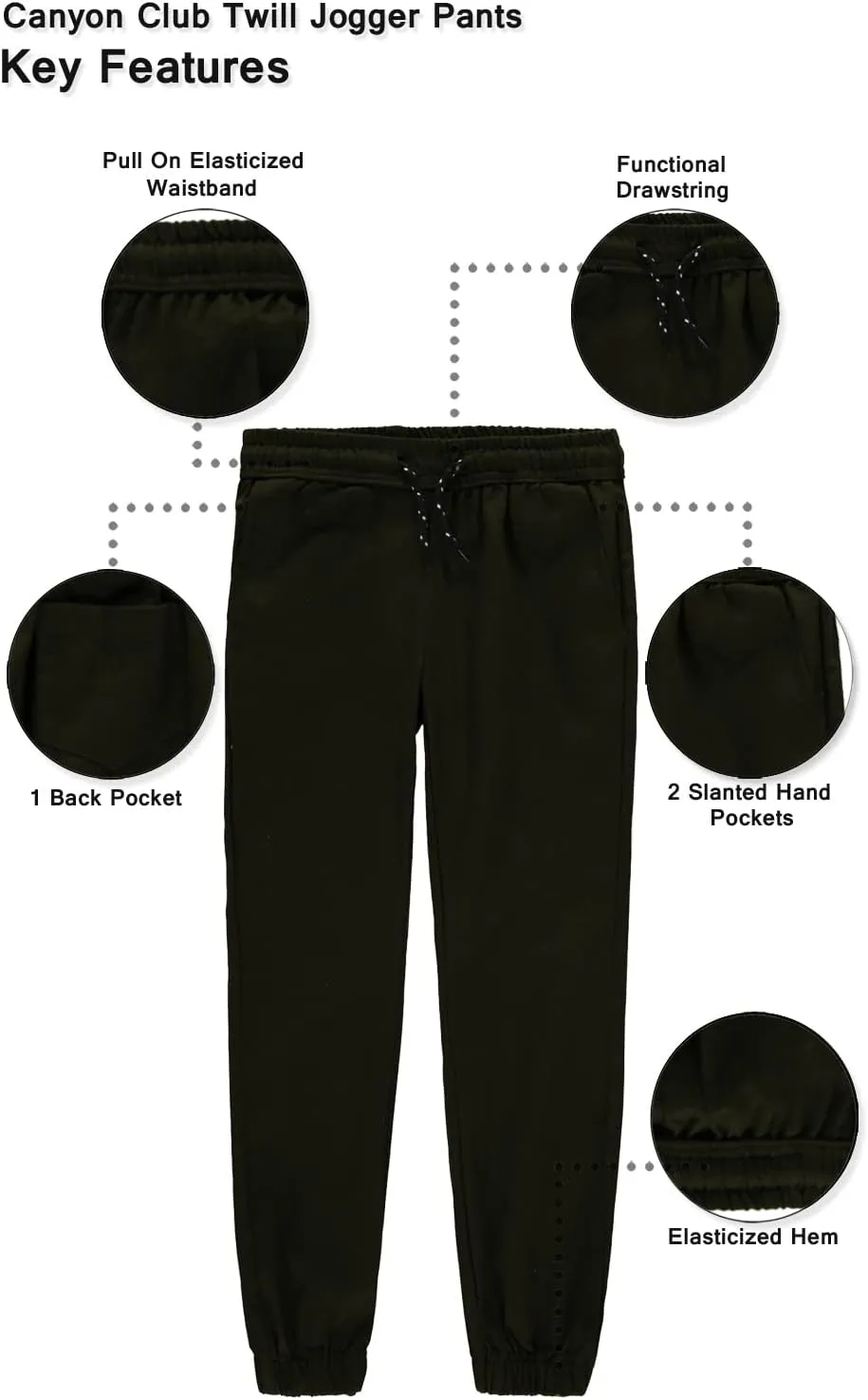 Boys 2-20 Pull-On Twill Joggers with Elastic Waistband and Drawstring