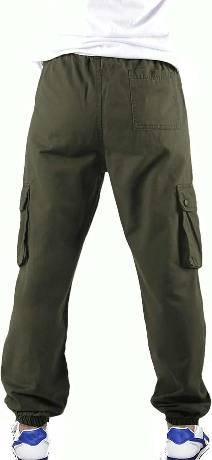 Boys Cargo Pants Elastic Waist Twill Joggers Pull on Casual Trousers for Kids