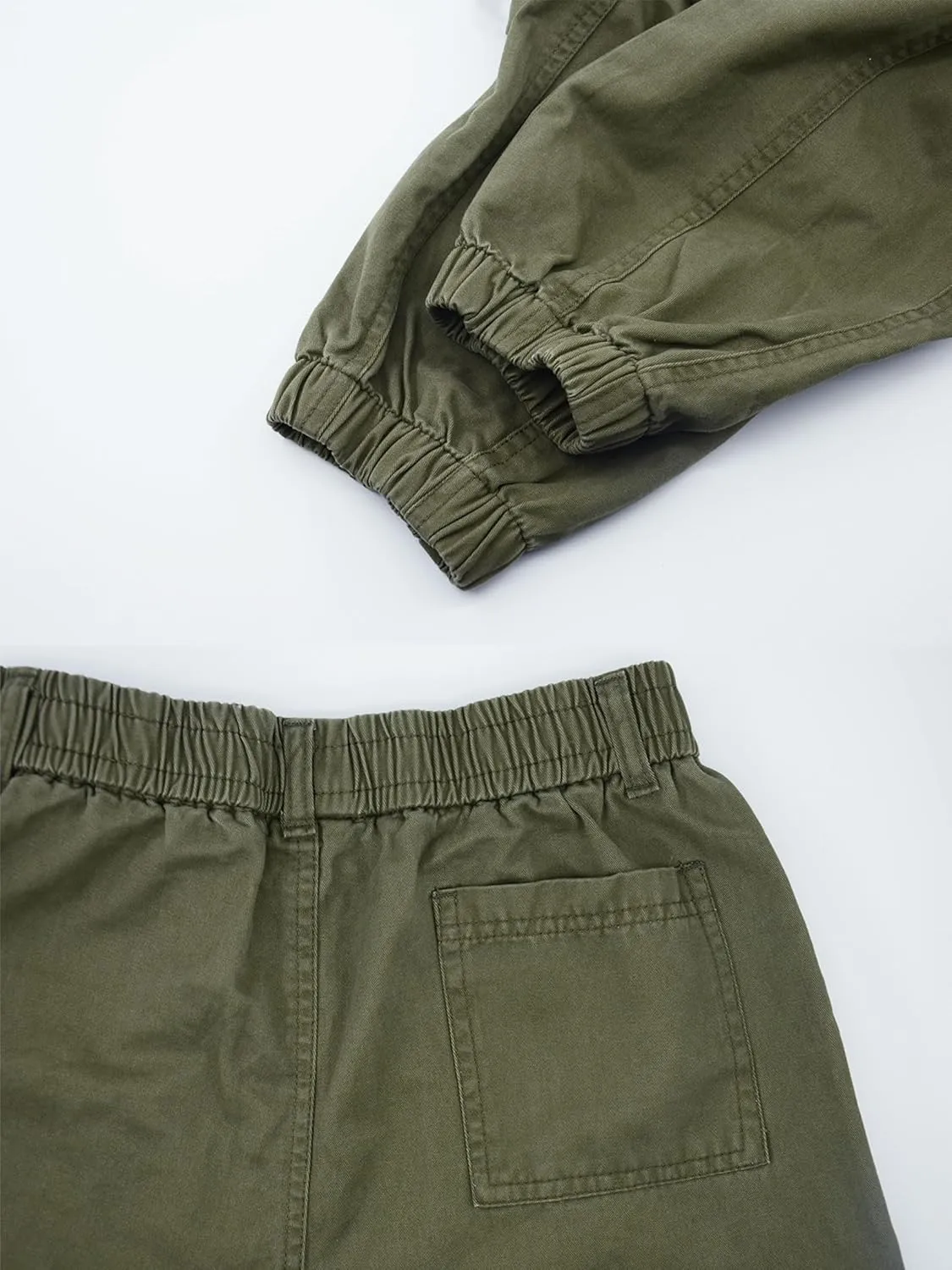 Boys Cargo Pants Elastic Waist Twill Joggers Pull on Casual Trousers for Kids
