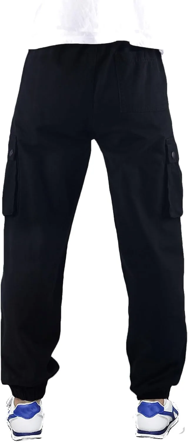 Boys Cargo Pants Elastic Waist Twill Joggers Pull on Casual Trousers for Kids