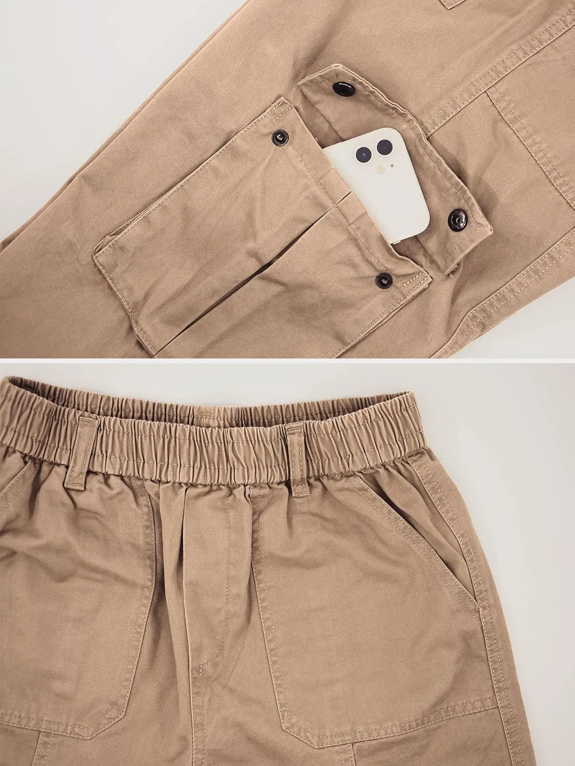 Boys Cargo Pants Elastic Waist Twill Joggers Pull on Casual Trousers for Kids