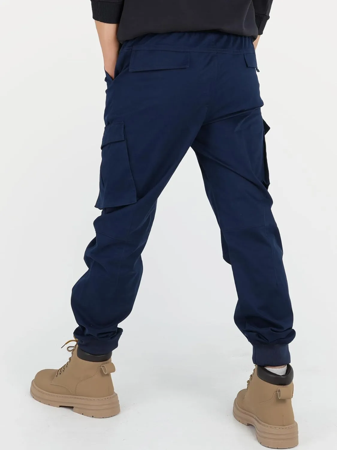 CAMLAKEE Boys Stretch Cargo Pants Kids Drawstring Elastic Waist School Youth Twill Joggers Pants