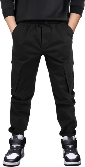 CAMLAKEE Boys Stretch Cargo Pants Kids Drawstring Elastic Waist School Youth Twill Joggers Pants