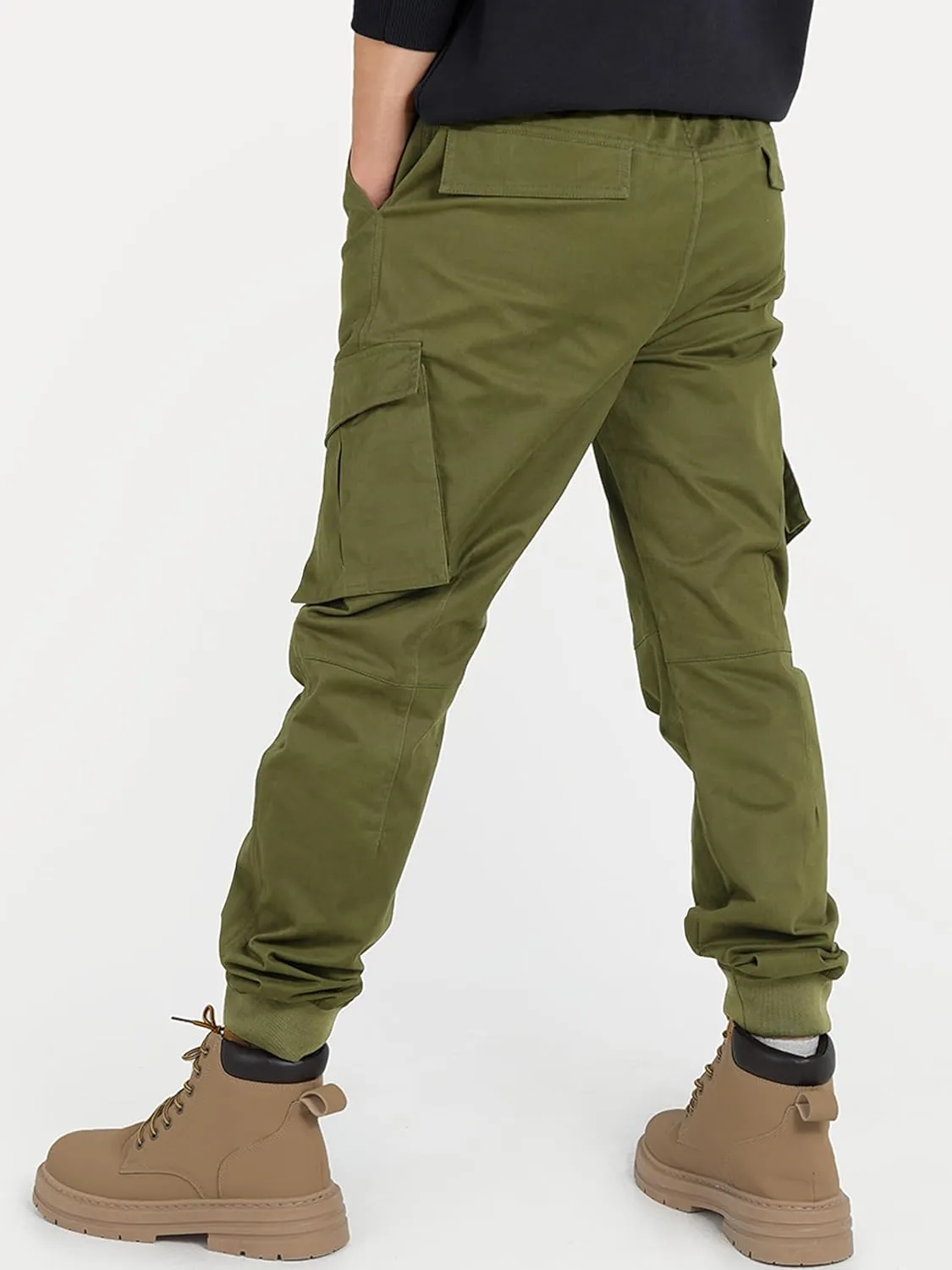 CAMLAKEE Boys Stretch Cargo Pants Kids Drawstring Elastic Waist School Youth Twill Joggers Pants