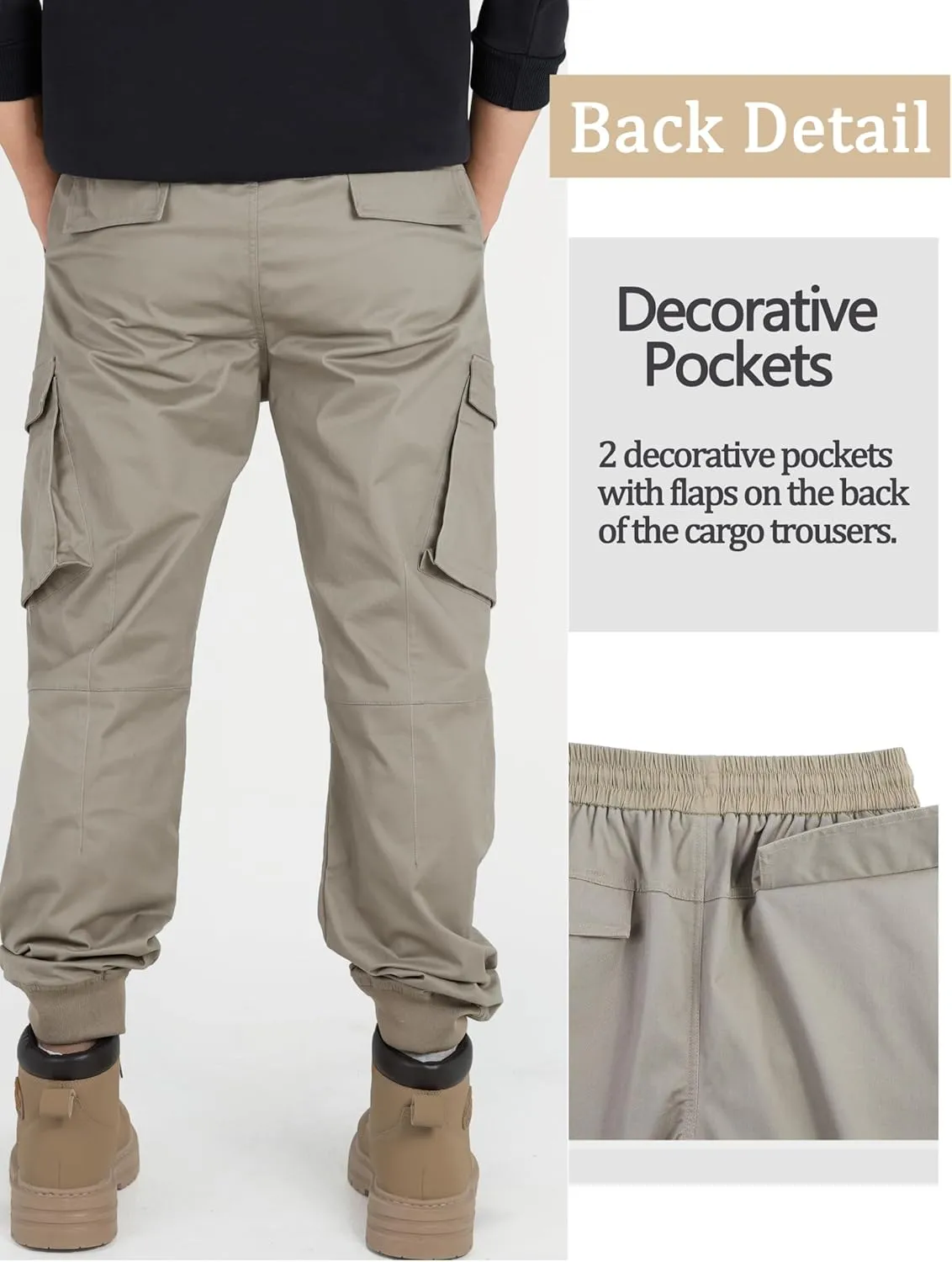 CAMLAKEE Boys Stretch Cargo Pants Kids Drawstring Elastic Waist School Youth Twill Joggers Pants