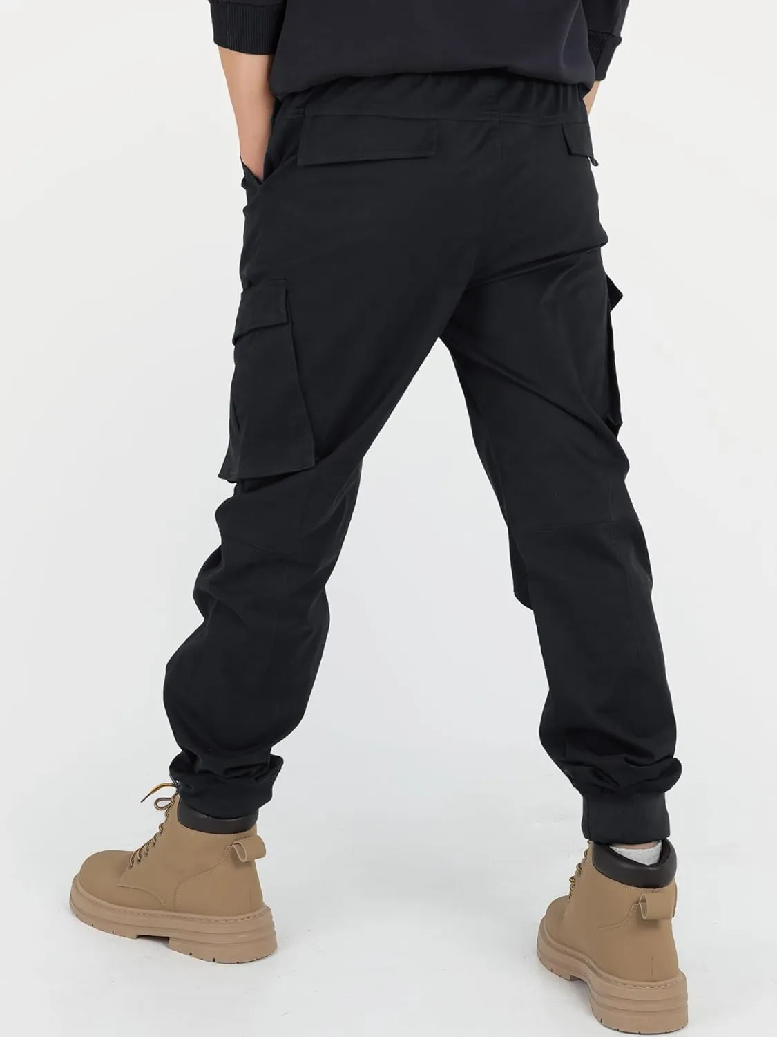 CAMLAKEE Boys Stretch Cargo Pants Kids Drawstring Elastic Waist School Youth Twill Joggers Pants