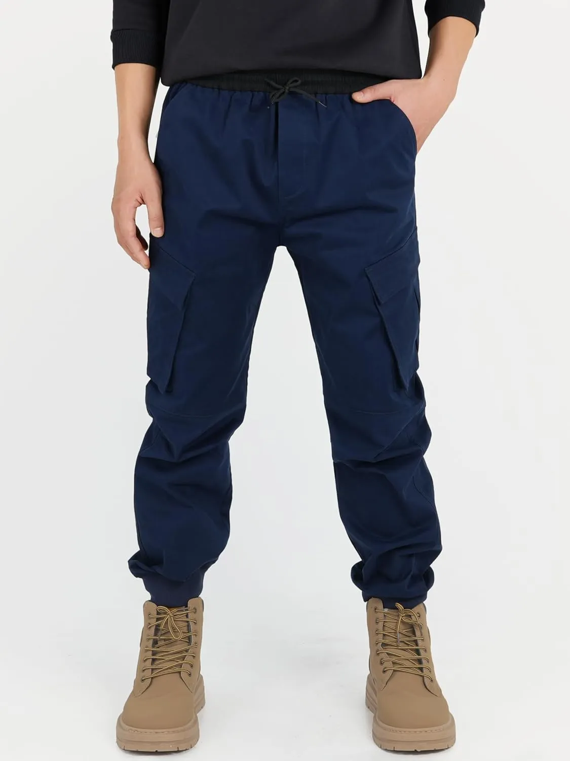 CAMLAKEE Boys Stretch Cargo Pants Kids Drawstring Elastic Waist School Youth Twill Joggers Pants